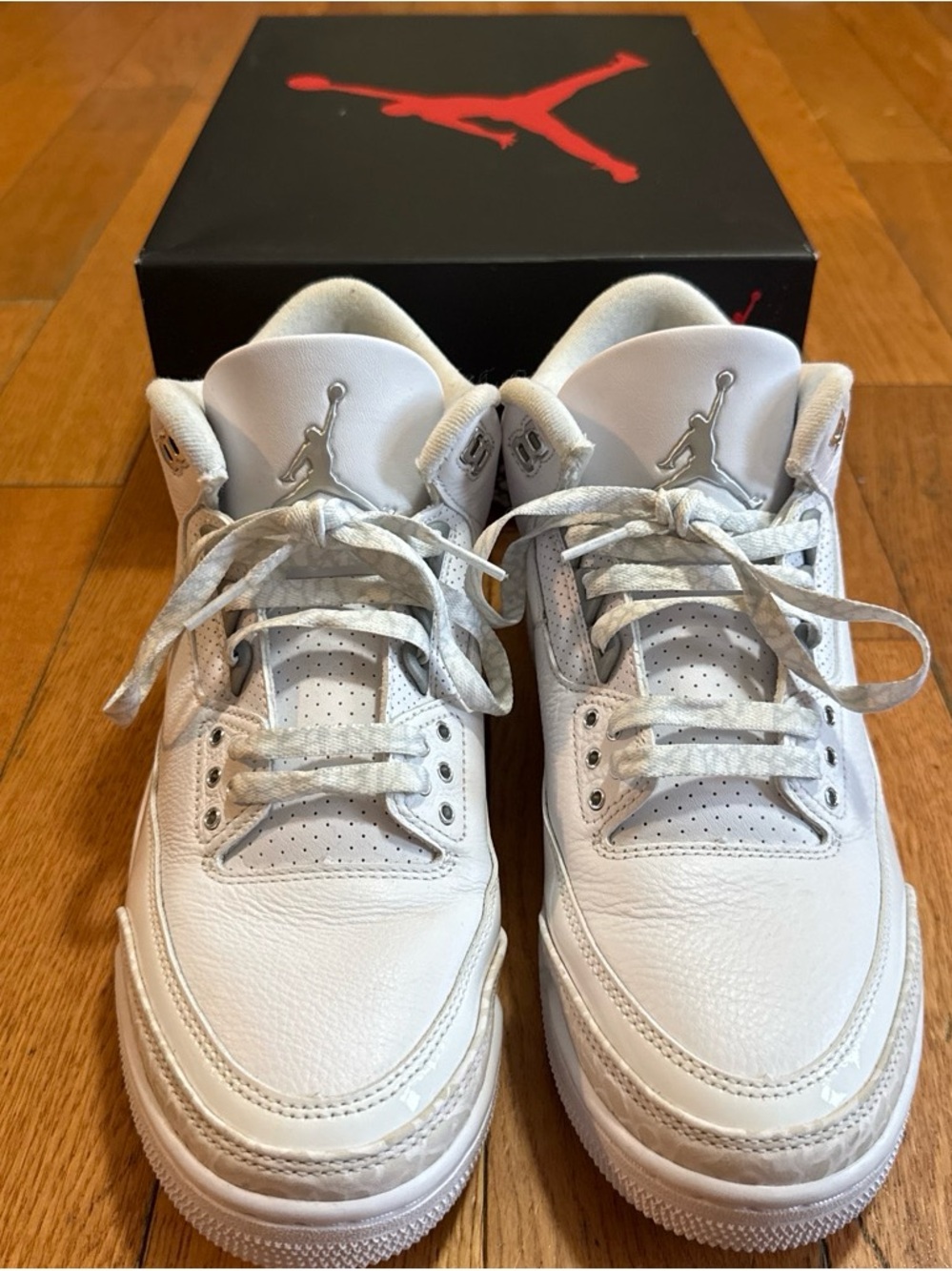 Jordan Men’s White Leather Low-Top Sneakers with Silver Jumpman